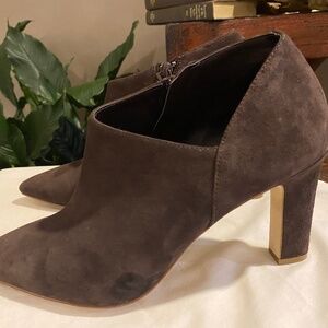 NEW Cole Haan Vestry Pointed Toe Booties in Dark Chocolate Suede, Size 9.5